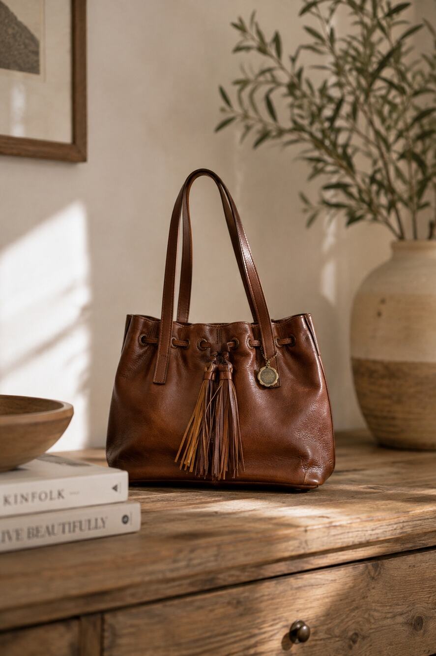 Patricia Nash Leather Drawstring Witney Tote Distressed British Tan NWOT Purse